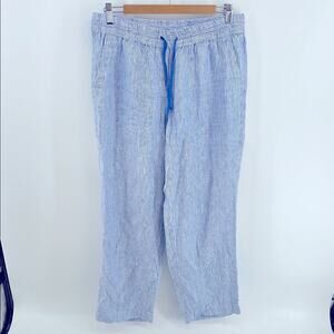 Talbots 100% linen striped wide leg elastic waist pull on pants sz MP